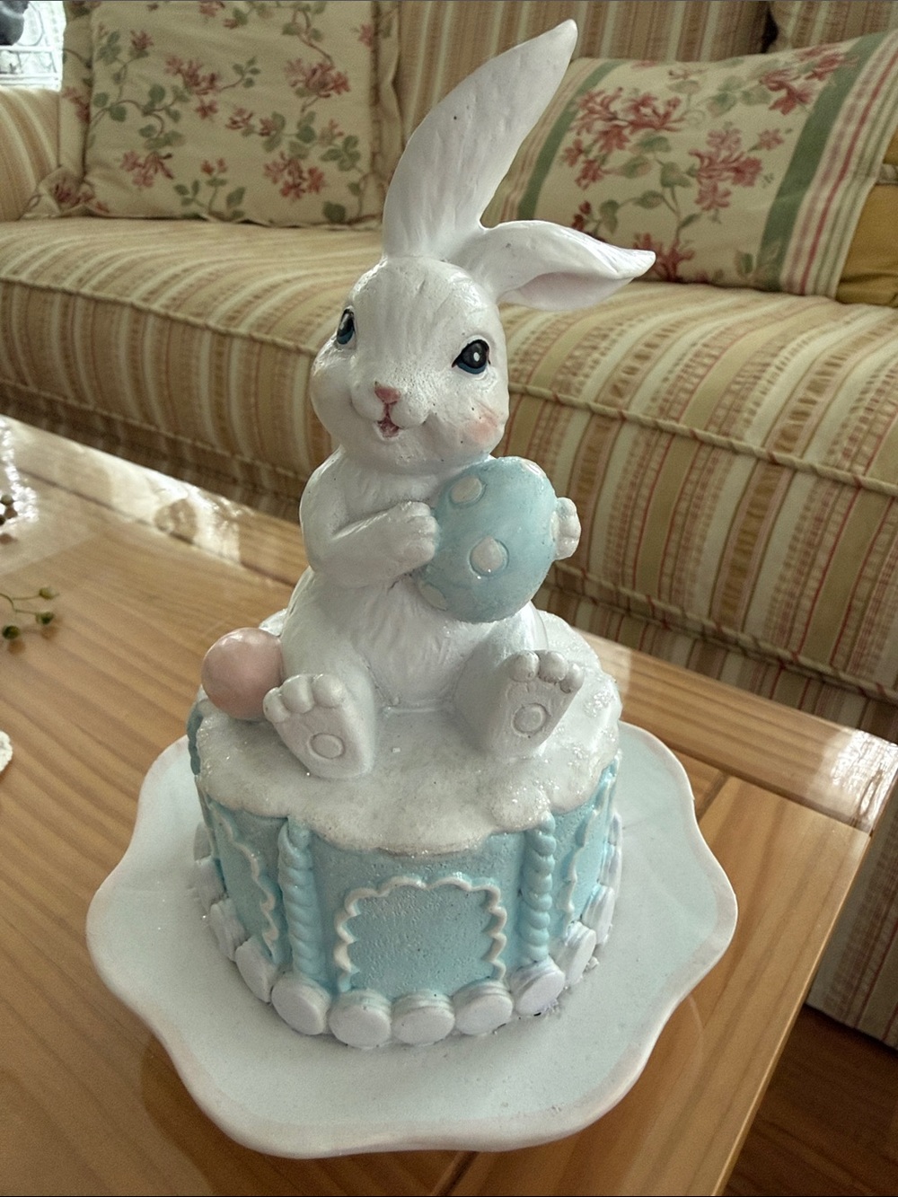 NWT ~ Cupcakes & Cashmere Pastel Blue, Pink & White Resin Bunny on Cake Decor